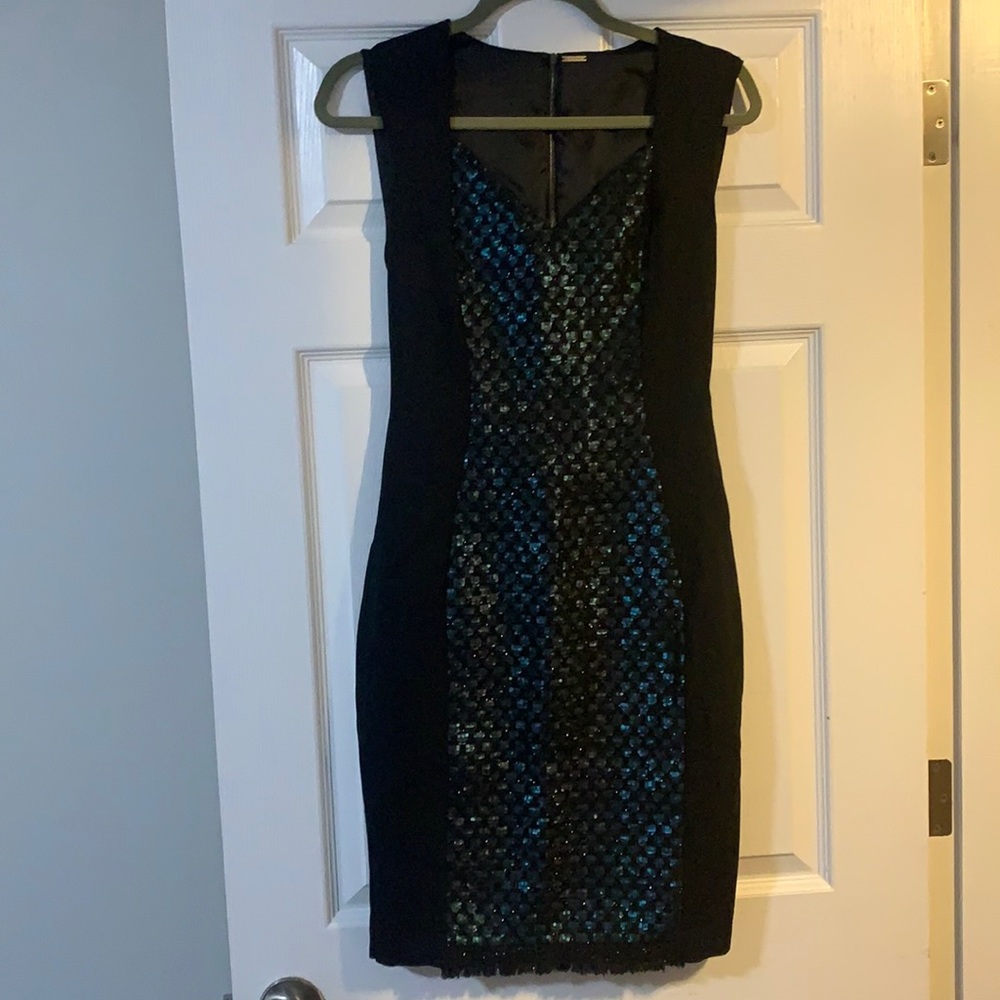 Elie Tahari black with green sequin dress